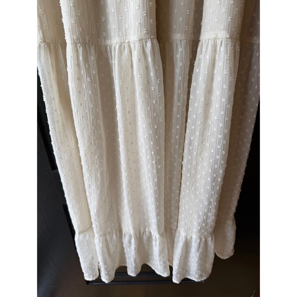Patrons of Peace Altura Dress Maxi Coquette Milkmaid Tiered Cream Swiss Dot Sz S - Picture 5 of 15